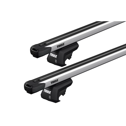 Thule 7104 SlideBar Evo Silver 2 Bar Roof Rack for Saab 9-5 SportCombi 5dr Wagon with Raised Roof Rail (1998 to 2009) - Raised Rail Mount