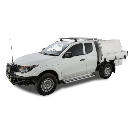 Rhino Rack JA8808 Heavy Duty RLT600 Ditch Mount Black 1 Bar Roof Rack (Front) for Mitsubishi Triton MQ-MR Extra Cab Ute with Bare Roof (2015 onwards) - Factory Point Mount