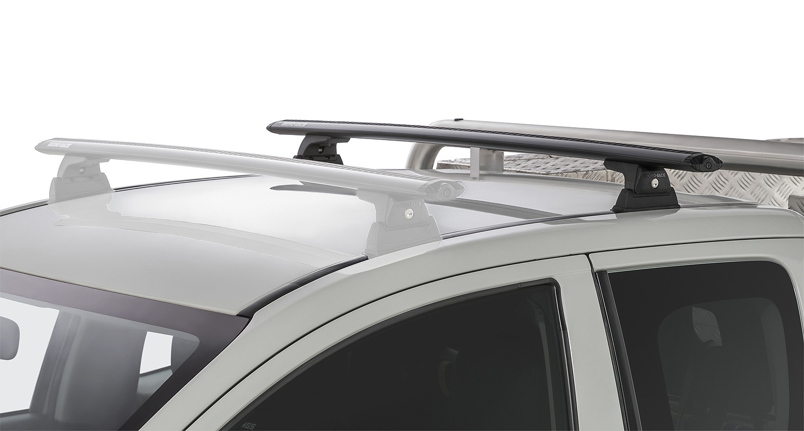 Rhino Rack JA8810 Vortex RLT600 Ditch Mount Black 1 Bar Roof Rack (Rear) for Mitsubishi Triton MQ-MR Extra Cab Ute with Bare Roof (2015 onwards) - Factory Point Mount