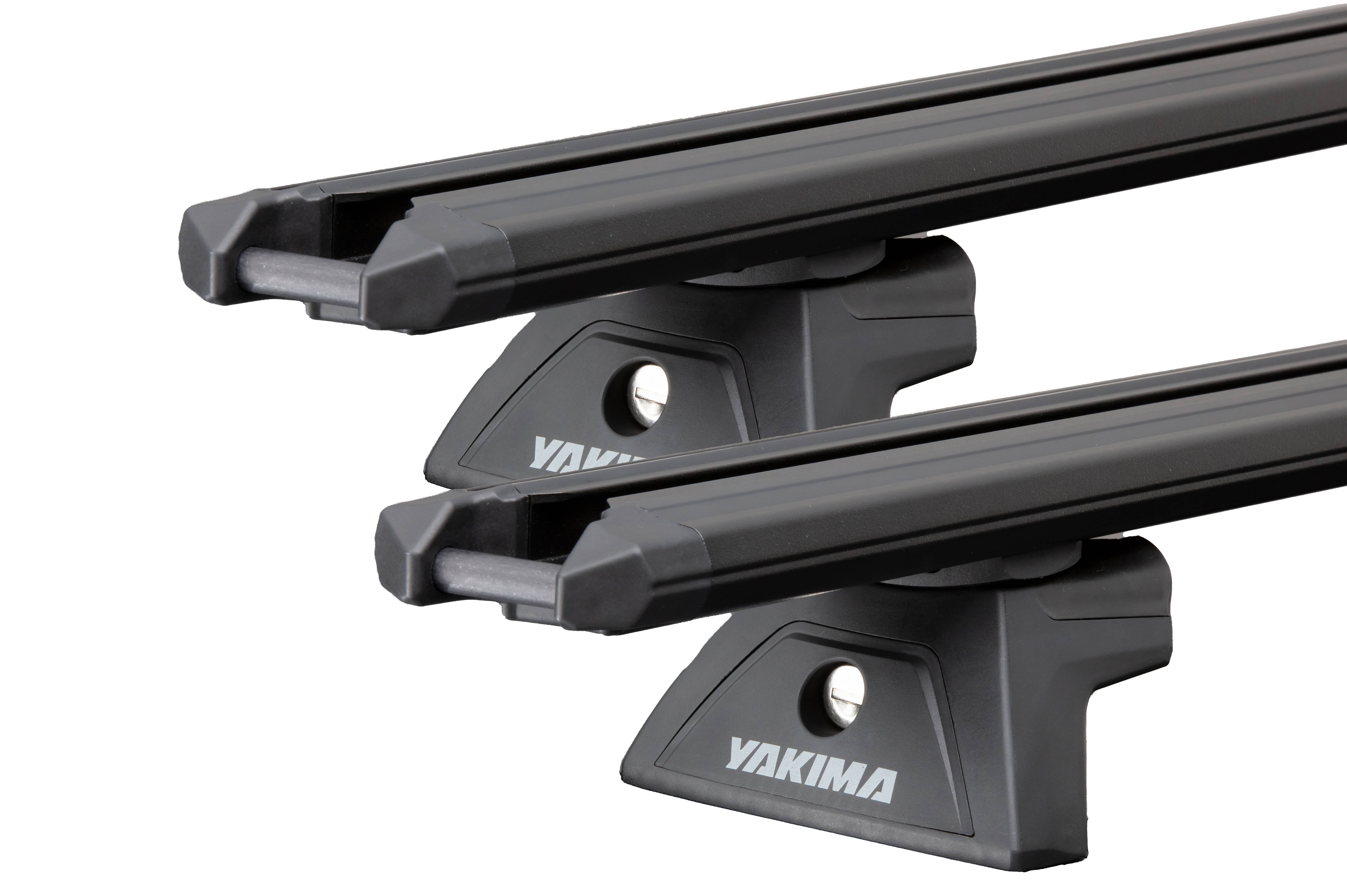 Yakima LockNLoad TrimHD Black 2 Bar Roof Rack for MAHINDRA Pikup Double Cab 4dr Ute with Rain Gutter (2012 to 2017)