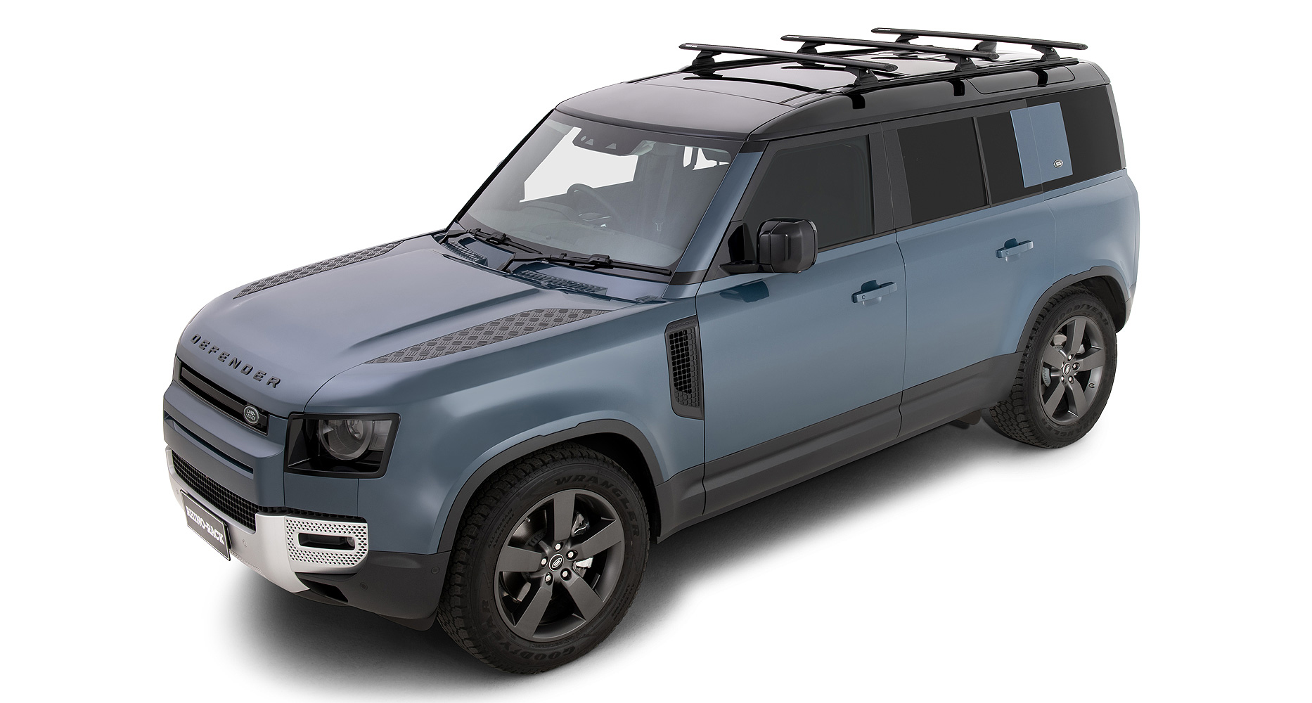 Rhino Rack JC-01411 Vortex RCL Black 3 Bar Roof Rack for Land Rover Defender 110 Gen2 5dr SUV with Factory Fitted Track (2020 onwards) - Factory Point Mount