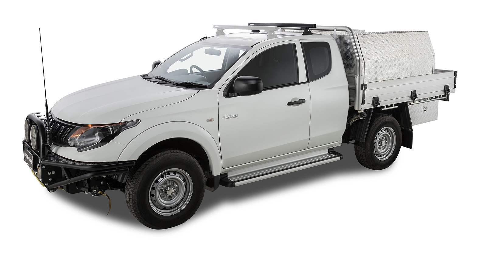 Rhino Rack JA8812 Heavy Duty RLT600 Ditch Mount Black 1 Bar Roof Rack (Rear) for Mitsubishi Triton MQ-MR Extra Cab Ute with Bare Roof (2015 onwards) - Factory Point Mount