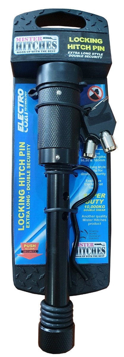 Mister Hitches Locking Hitch Pin Black E-coat 2 Pin Holes W/clip Round Sec Keys MHPL6